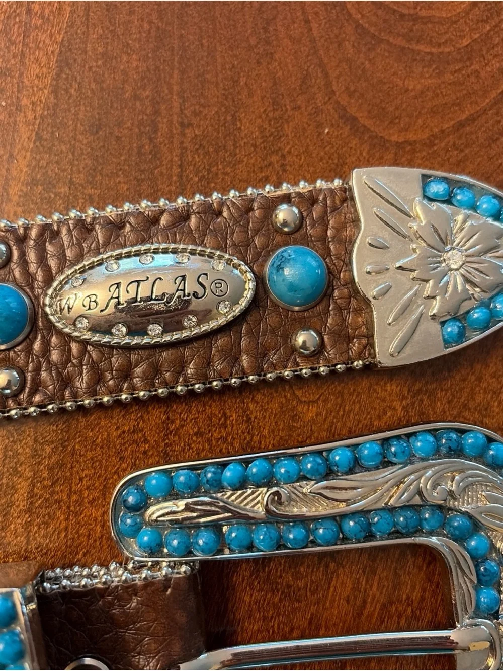 Belt Western leather bling ladies belt with Turquoise Beaded Buckle & belt XXXL